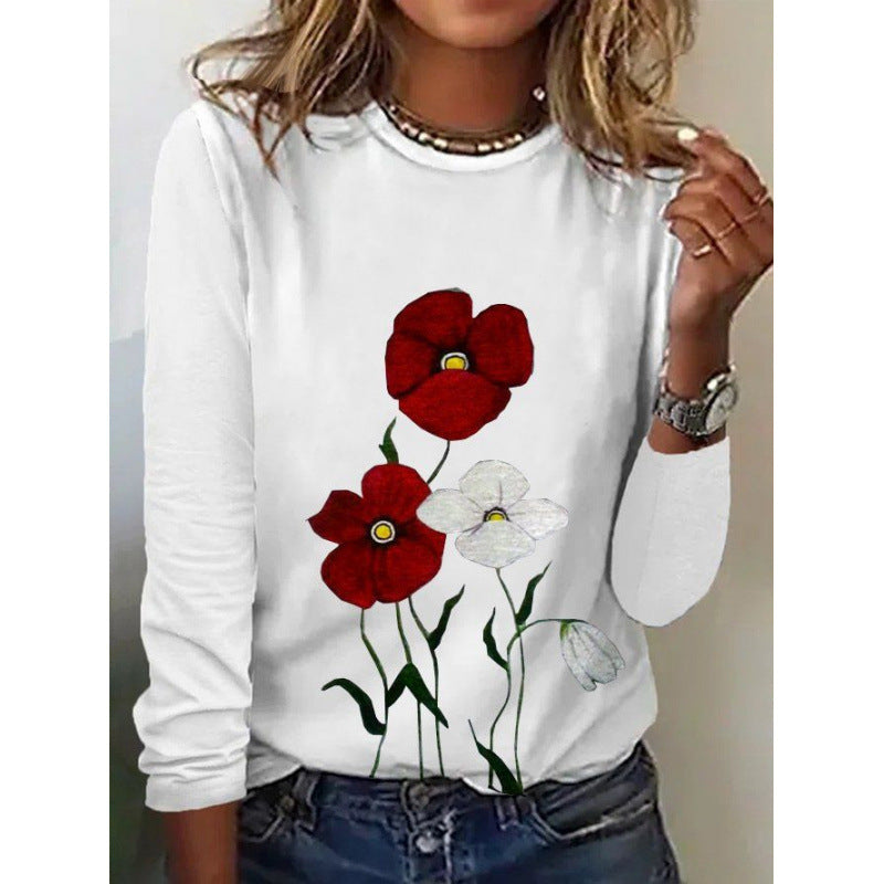 Women's Fashionable Casual Striped Printed Crewneck Long-Sleeve