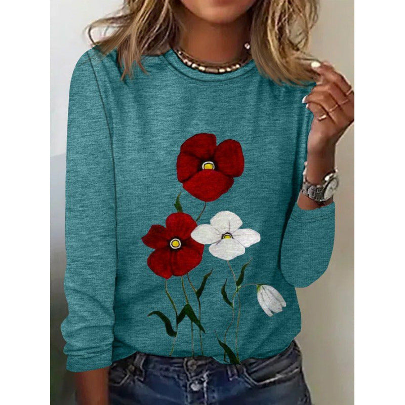 Women's Fashionable Casual Striped Printed Crewneck Long-Sleeve
