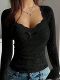 Romantic Lace Bow-Knot Long-Sleeve Lace Top