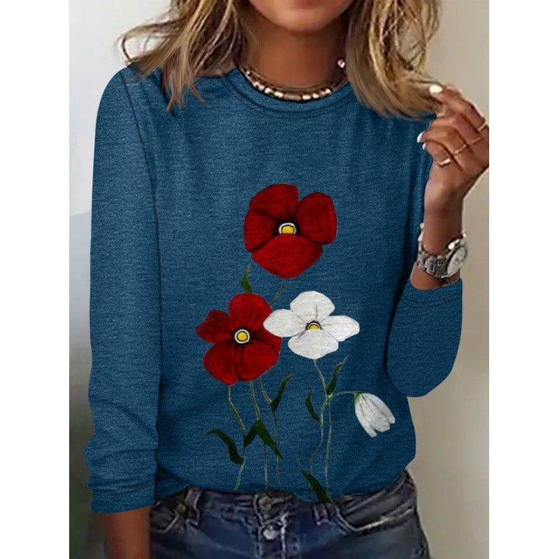 Women's Fashionable Casual Striped Printed Crewneck Long-Sleeve